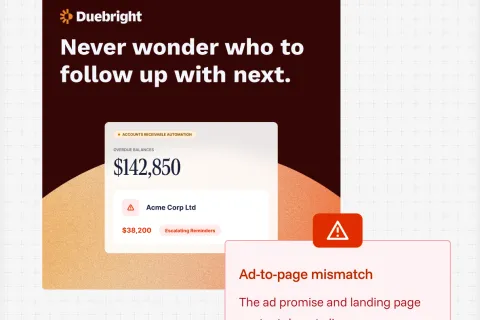 Ad creative flagged with an ad-to-page mismatch explanation